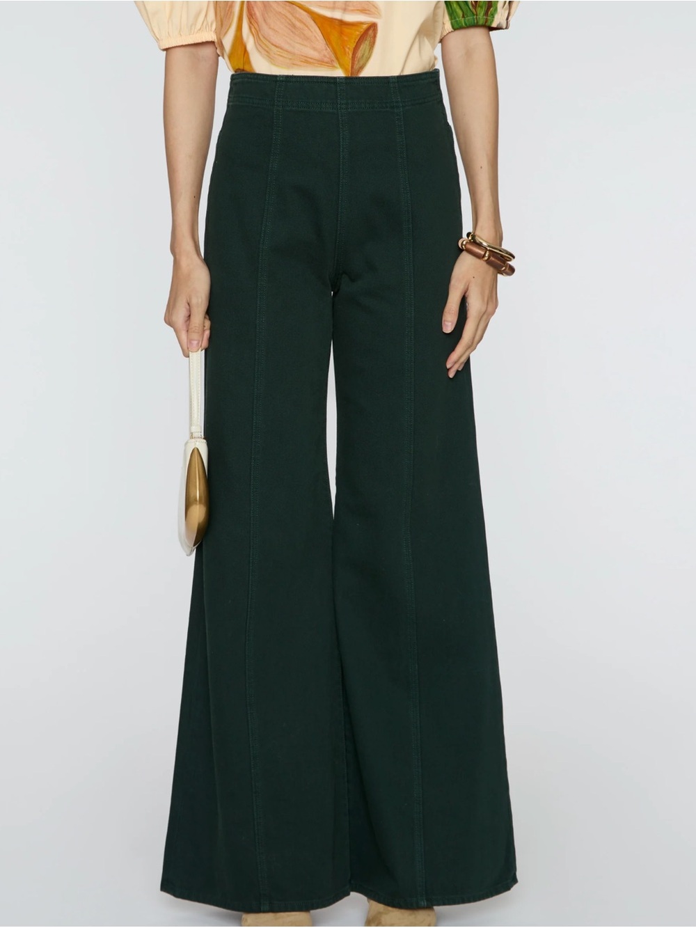 Ulla Johnson Bianca Jean High-Waist Wide Leg Trousers in Hunter Green 27